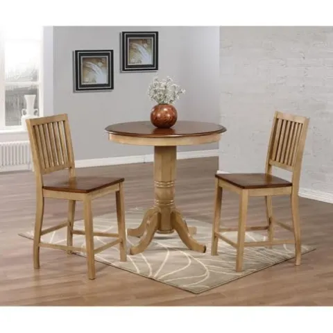 212 Main Brook 3 Piece Round Pub Table Set with Slat Back Stools Multicoloured