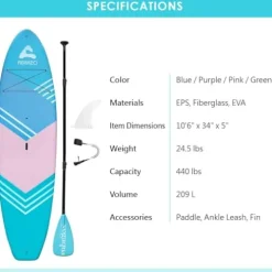 Abrazo YOGAqua 10’6″ x 34″ x 5″ Stand Up Paddle Board Blue/Purple/Pink/Green