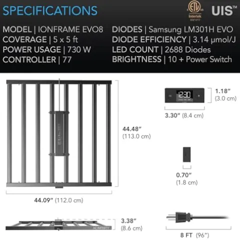 AC Infinity IONFRAME EVO8 Samsung LM301H LED Grow Light 730W Black