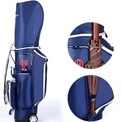 ACXZ Golf Clubs Cart Carry Bag with Wheels 5 Way Dividers, Lightweight Trolley Bag Blue