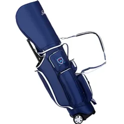 ACXZ Golf Clubs Cart Carry Bag with Wheels 5 Way Dividers, Lightweight Trolley Bag Blue