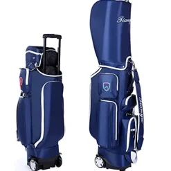 ACXZ Golf Clubs Cart Carry Bag with Wheels 5 Way Dividers, Lightweight Trolley Bag Blue
