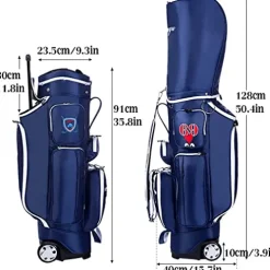 ACXZ Golf Clubs Cart Carry Bag with Wheels 5 Way Dividers, Lightweight Trolley Bag Blue