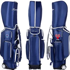 ACXZ Golf Clubs Cart Carry Bag with Wheels 5 Way Dividers, Lightweight Trolley Bag Blue