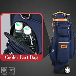 ACXZ Golf Travel Bag with 10 Way Dividers, Rain Cover, Cooler & Shoe Pocket, Wheels Dark Blue