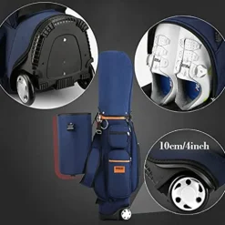 ACXZ Golf Travel Bag with 10 Way Dividers, Rain Cover, Cooler & Shoe Pocket, Wheels Dark Blue