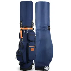 ACXZ Golf Travel Bag with 10 Way Dividers, Rain Cover, Cooler & Shoe Pocket, Wheels Dark Blue