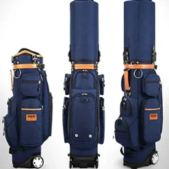 ACXZ Golf Travel Bag with 10 Way Dividers, Rain Cover, Cooler & Shoe Pocket, Wheels Dark Blue