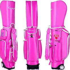 ACXZ Golf Trolley Bag with Wheels, Shoulder Strap, 5 Dividers, Pink