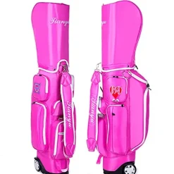 ACXZ Golf Trolley Bag with Wheels, Shoulder Strap, 5 Dividers, Pink