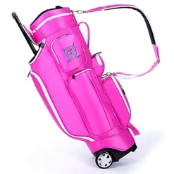 ACXZ Golf Trolley Bag with Wheels, Shoulder Strap, 5 Dividers, Pink