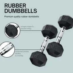 Ader Free Weights Set Black Rubber Coated Octagon Dumbbells