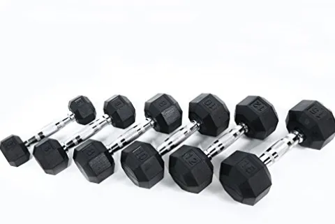 Ader Octagon Rubber Dumbbell Set 2-50Lbs (12 Pairs) 560Lbs with Dumbbell Rack Black White