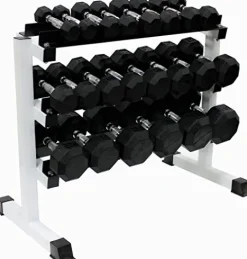Ader Octagon Rubber Dumbbell Set 2-50Lbs (12 Pairs) 560Lbs with Dumbbell Rack Black White