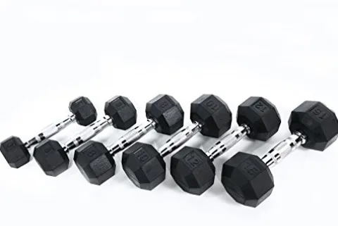 Ader Octagon Rubber Dumbbells Set 5-50LB (400LB) with Rack & Mat Black