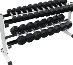 Ader Rubber Dumbbell Set 11 Pairs (2-40lb) w/ 2-Tier 54″ Rack and Mat