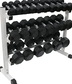 Ader Rubber Dumbbell Set 2-65Lbs (Total 540 Lbs) 11 Pairs with Rack & Mat White