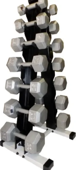 Ader Sporting Goods 7 Pair Dumbbell Rack with Grey Hexagon Dumbbell Set 190 Lb