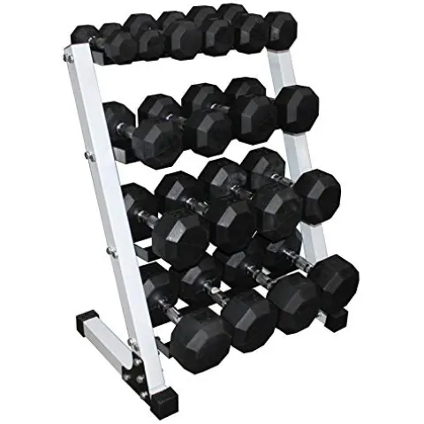 Ader Sporting Goods Octagon Deluxe Rubber Dumbbell Set with Rack