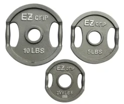 Ader Sporting Goods Olympic Universal White Bench w/Bar & 255lbs Gray Easy Grip Olympic Plates Set Black