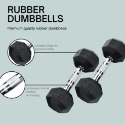 Ader Sporting Goods Rubber Dumbbell Set with Rack Black