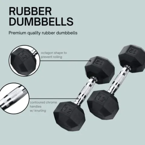 Ader Sporting Goods Rubber Dumbbell Set with Rack Black