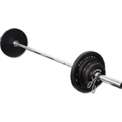 Ader Sports Olympic Plate 255 Lbs Black with 7′ Olympic Bar & 2 Spring Collars Black, Chrome