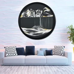 AECEVAN Wall Mount Moving Sand Art 23.6” Round Glass Sculpture I