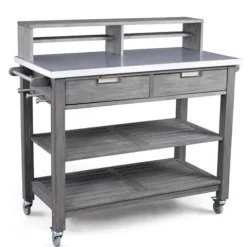 Afuera Living Traditional Wood Potting Bench with Steel Top Grey