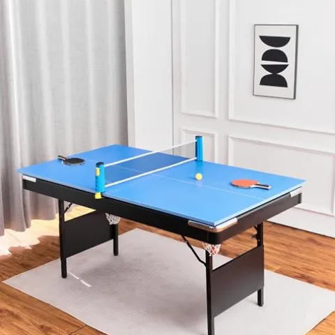 AiAigpt Premium 5.5 Ft Pool Table Green Velvet Cloth MDF Black+Blue