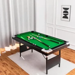 AiAigpt Premium 5.5 Ft Pool Table Green Velvet Cloth MDF Black+Blue