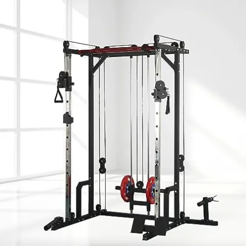 AiAigpt Squat Rack Power Cage with LAT Pulldown 1400 lb Capacity Orange+Black