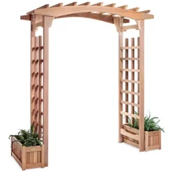 All Things Cedar 6-ft Cedar Garden Pagoda Arbor with Side Planters Red