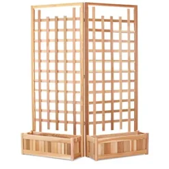 All Things Cedar PL30-Twin 4-Piece Cedar Twin Planter Set with Trellis Screen Red