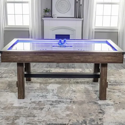 American Legend 72″ Austin Air Hockey Table LED Rails Modern Walnut Finish Electronic Scoring Grey