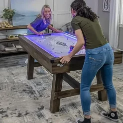 American Legend 72″ Austin Air Hockey Table LED Rails Modern Walnut Finish Electronic Scoring Grey