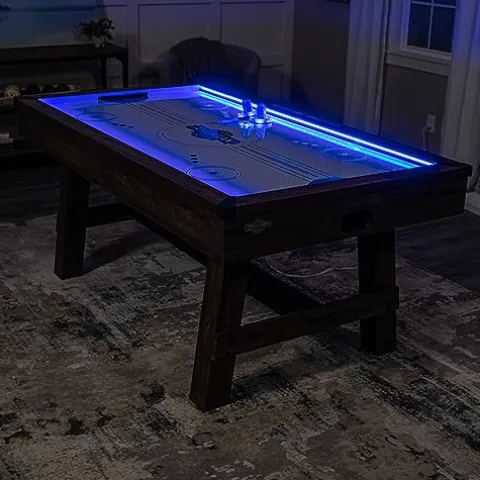 American Legend 72″ Austin Air Hockey Table LED Rails Modern Walnut Finish Electronic Scoring Grey