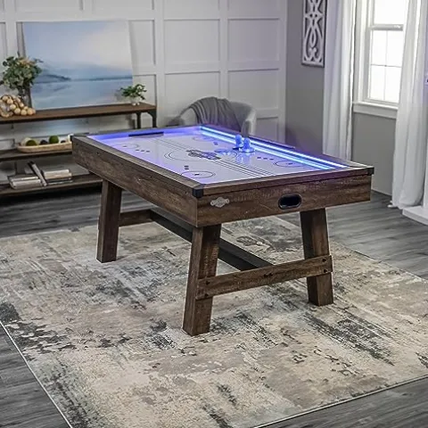 American Legend 72″ Austin Air Hockey Table LED Rails Modern Walnut Finish Electronic Scoring Grey