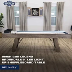 American Legend Brookdale 9’ LED Light Up Shuffleboard Table with Bowling Brown