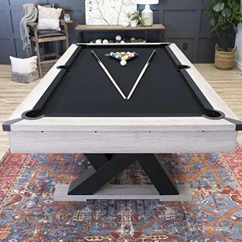 American Legend Kirkwood 90” Billiard Table with Rustic Finish, K-Shaped Legs and Black Cloth Brown