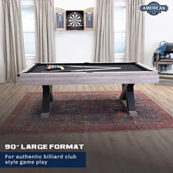 American Legend Kirkwood 90” Billiard Table with Rustic Finish, K-Shaped Legs and Black Cloth Brown