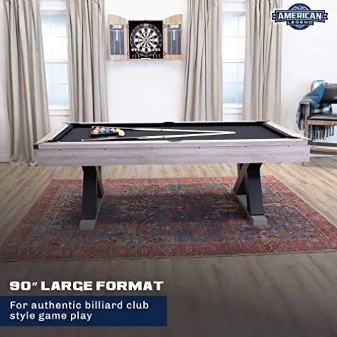 American Legend Kirkwood 90” Billiard Table with Rustic Finish, K-Shaped Legs and Black Cloth Brown