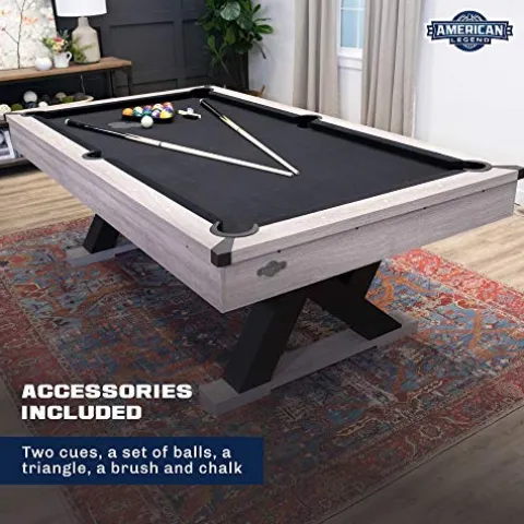 American Legend Kirkwood 90” Billiard Table with Rustic Finish, K-Shaped Legs and Black Cloth Brown