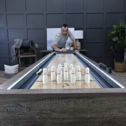 American Legend Kirkwood 9’ LED Light Up Shuffleboard Table with Bowling