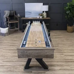 American Legend Kirkwood 9’ LED Light Up Shuffleboard Table with Bowling
