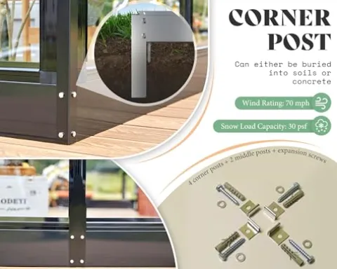 AMERLIFE 14×9.5×9 FT Hybrid Polycarbonate Greenhouse Black