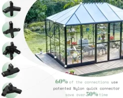 AMERLIFE 14×9.5×9 FT Hybrid Polycarbonate Greenhouse Black