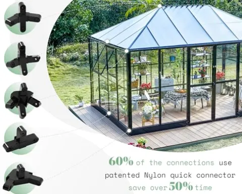 AMERLIFE 14×9.5×9 FT Hybrid Polycarbonate Greenhouse Black