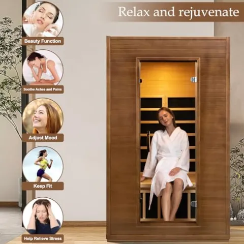 Amocane 2 Person Infrared Sauna Room with Bluetooth and Color Lights