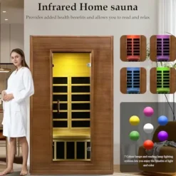 amocane Infrared Cedar Wood Sauna Room 1-2 Person with Control Panel and Bluetooth Speakers